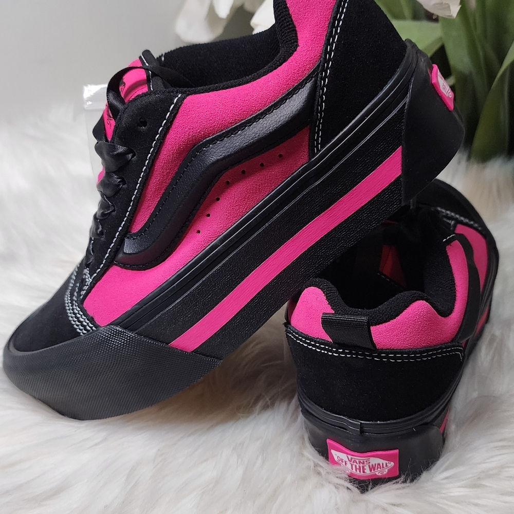 VANS Knu Skate Platform Stacked Skateboarding Sneakers Black/Hot-Pink/Satin New - Picture 3 of 11